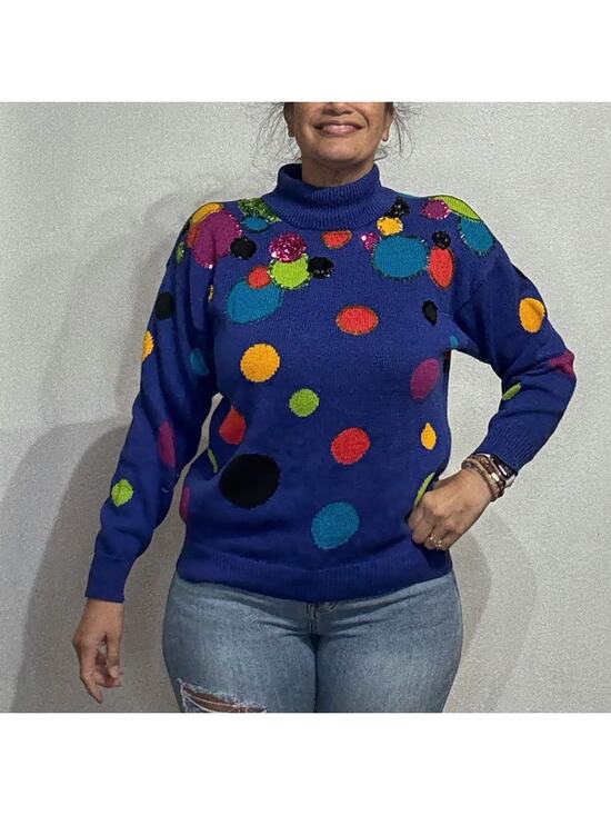 IB Diffusion Sport Sweaters - IB Diffusion Sport Blue Sequin Knit Vintage Sweater Sz M